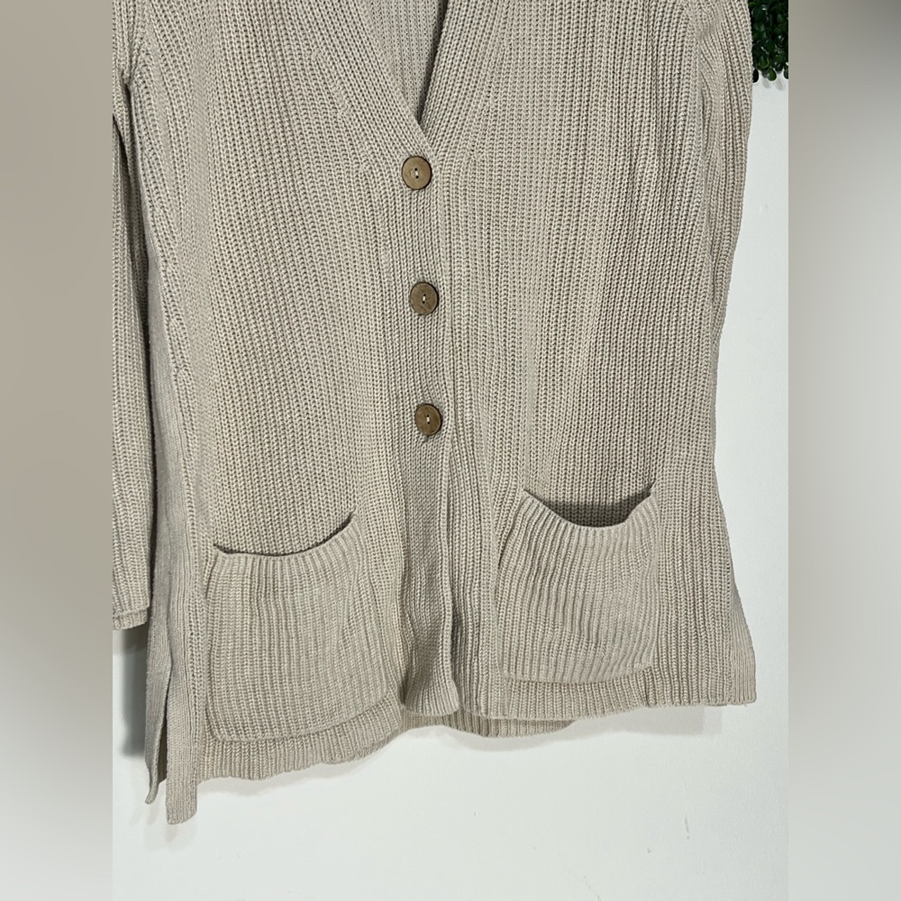 J.Jill Button Front Knit Cardigan Sweater Pockets Collar Beige Cotton Blend M - Picture 2 of 11